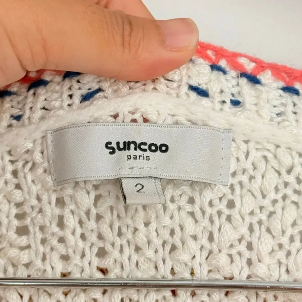 Suncoo Paris Cream‎ Knitted Sweater Fall Cozy Lounge Whimsical US 2 Fall Winter